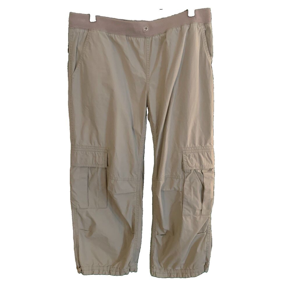 Tommy Hilfiger Women Cargo Pants Size M Beige Khaki Elastic Waist Casual Travel